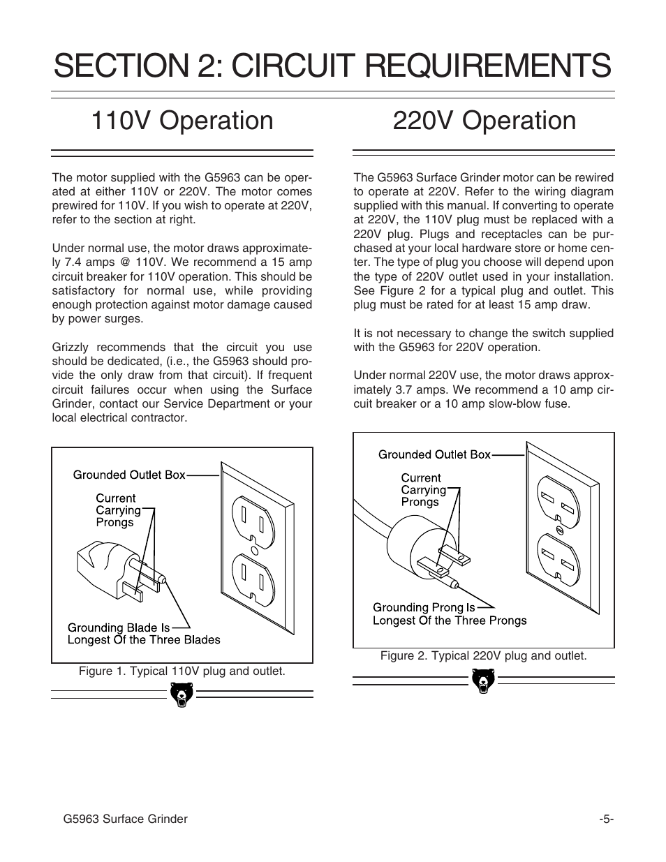 110v operation, 220v operation | Grizzly G5963 User Manual | Page 7 / 30