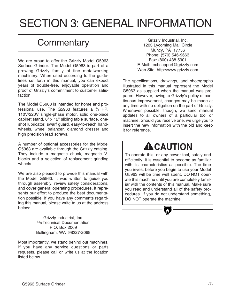 Commentary | Grizzly G5963 User Manual | Page 9 / 30
