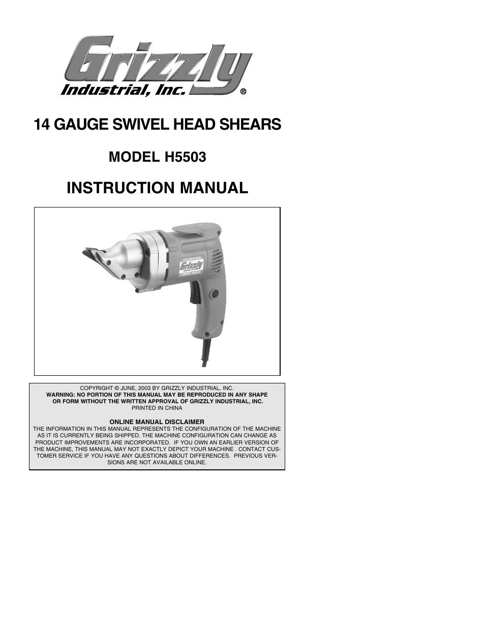 Grizzly H5503 User Manual | 16 pages