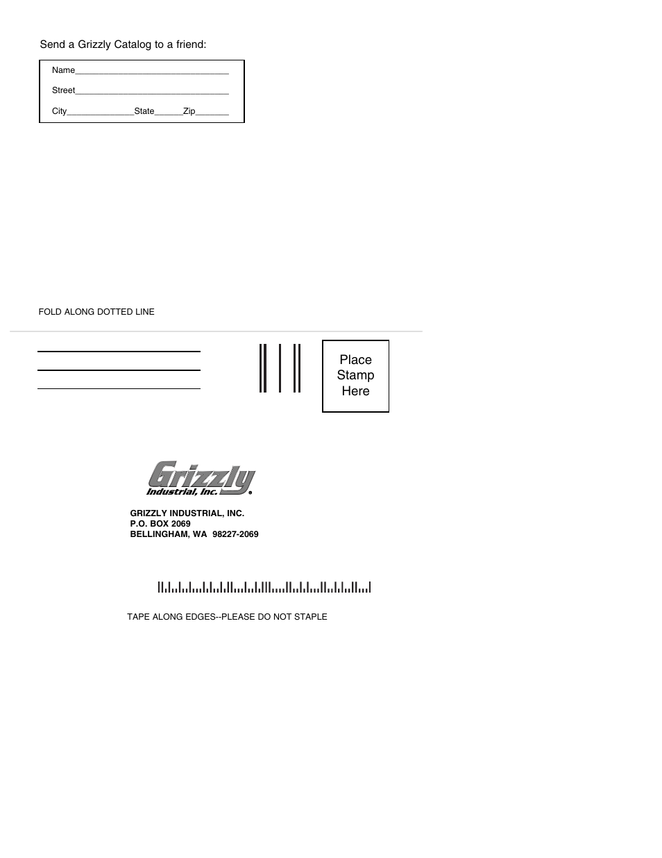 Place stamp here | Grizzly H5503 User Manual | Page 16 / 16