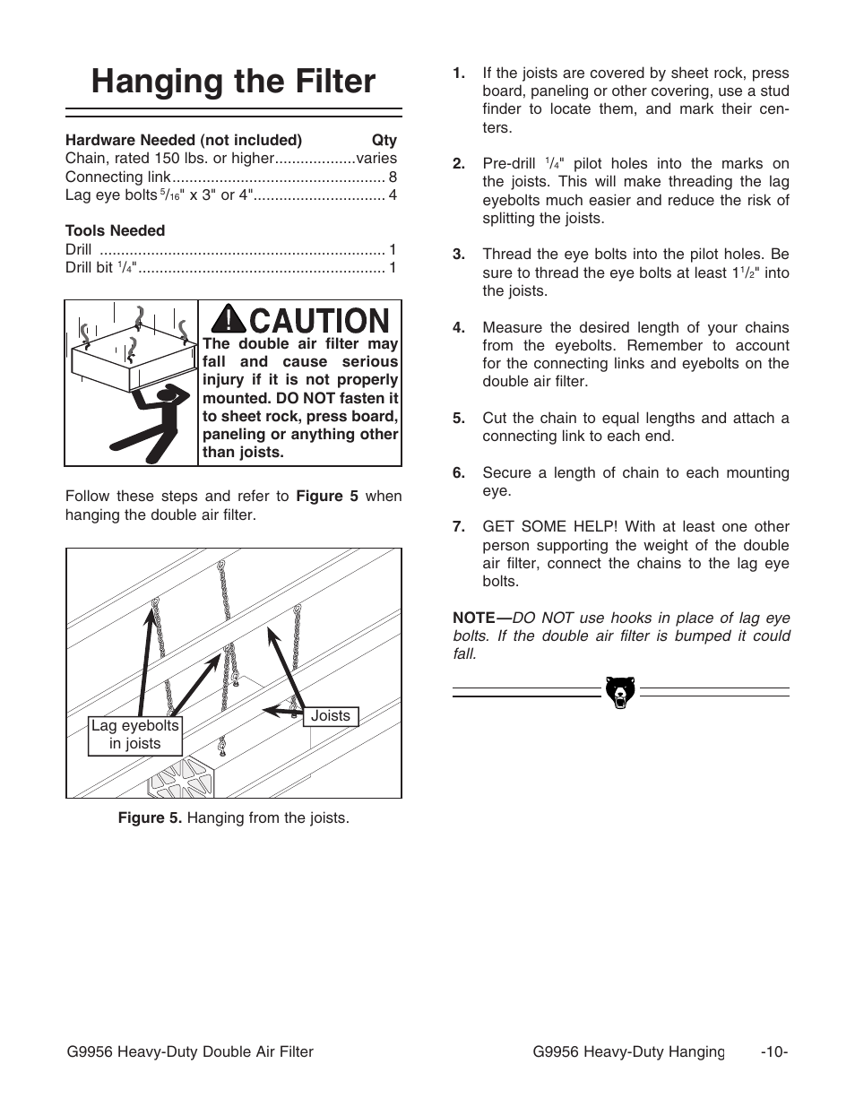 Hanging the filter | Grizzly G9956 User Manual | Page 12 / 24