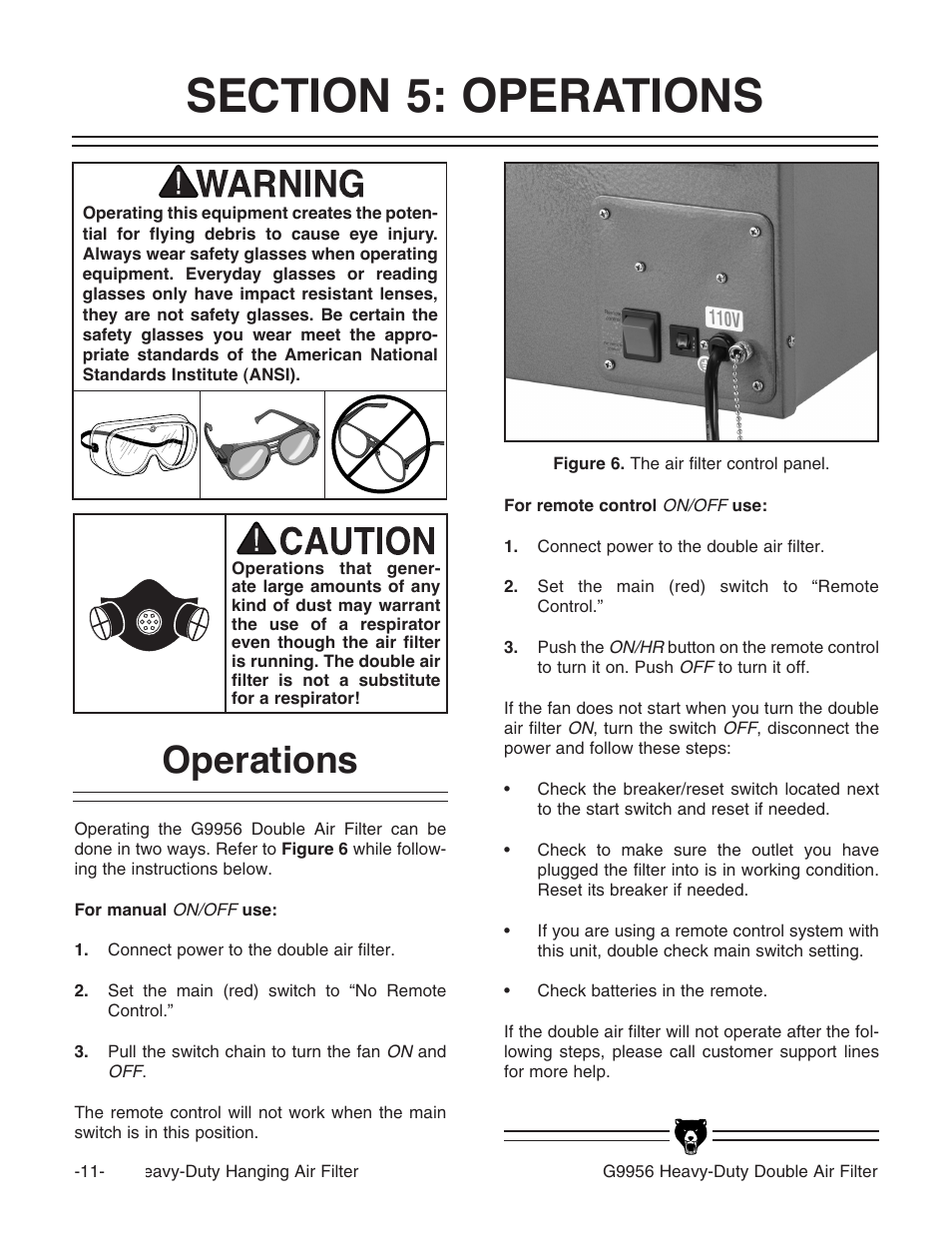 Operations | Grizzly G9956 User Manual | Page 13 / 24