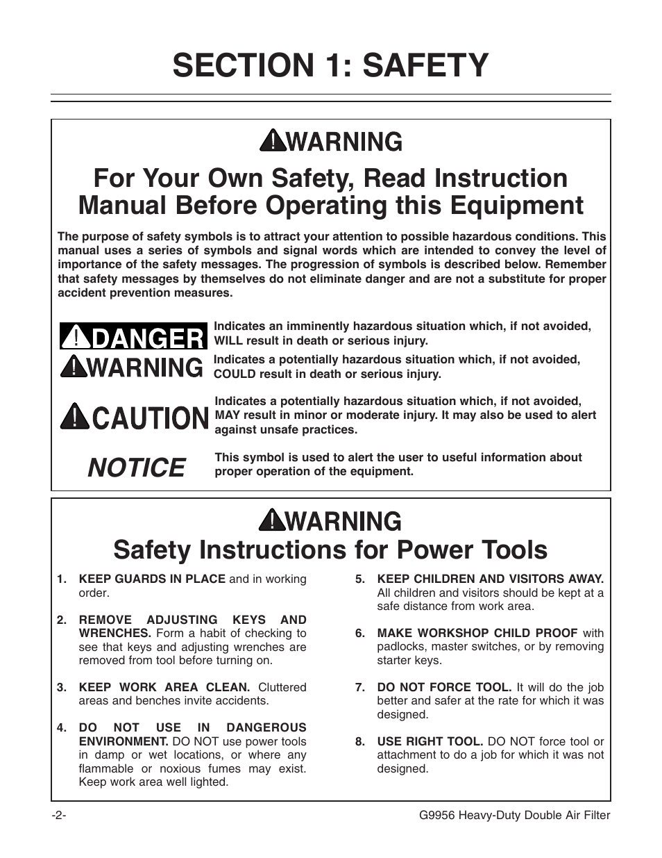 Safety instructions for power tools notice | Grizzly G9956 User Manual | Page 4 / 24