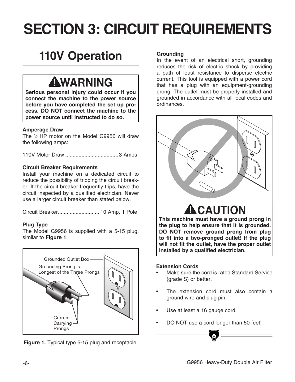 110v operation | Grizzly G9956 User Manual | Page 8 / 24