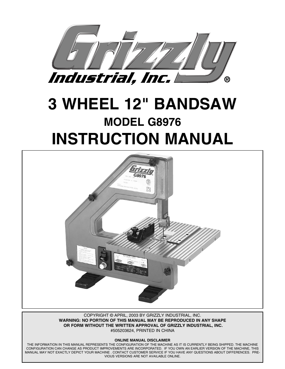 Grizzly G8976 User Manual | 46 pages