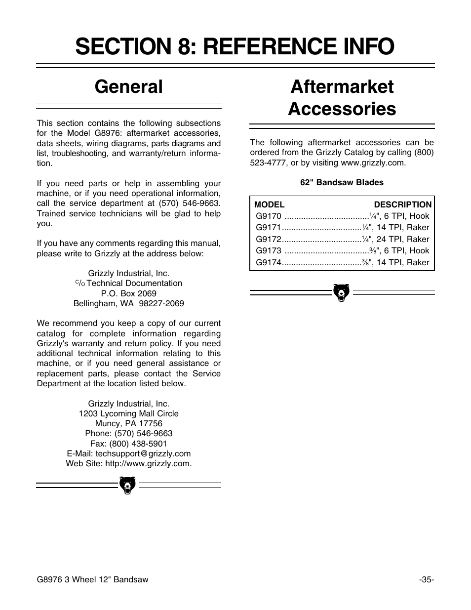 General aftermarket accessories | Grizzly G8976 User Manual | Page 37 / 46