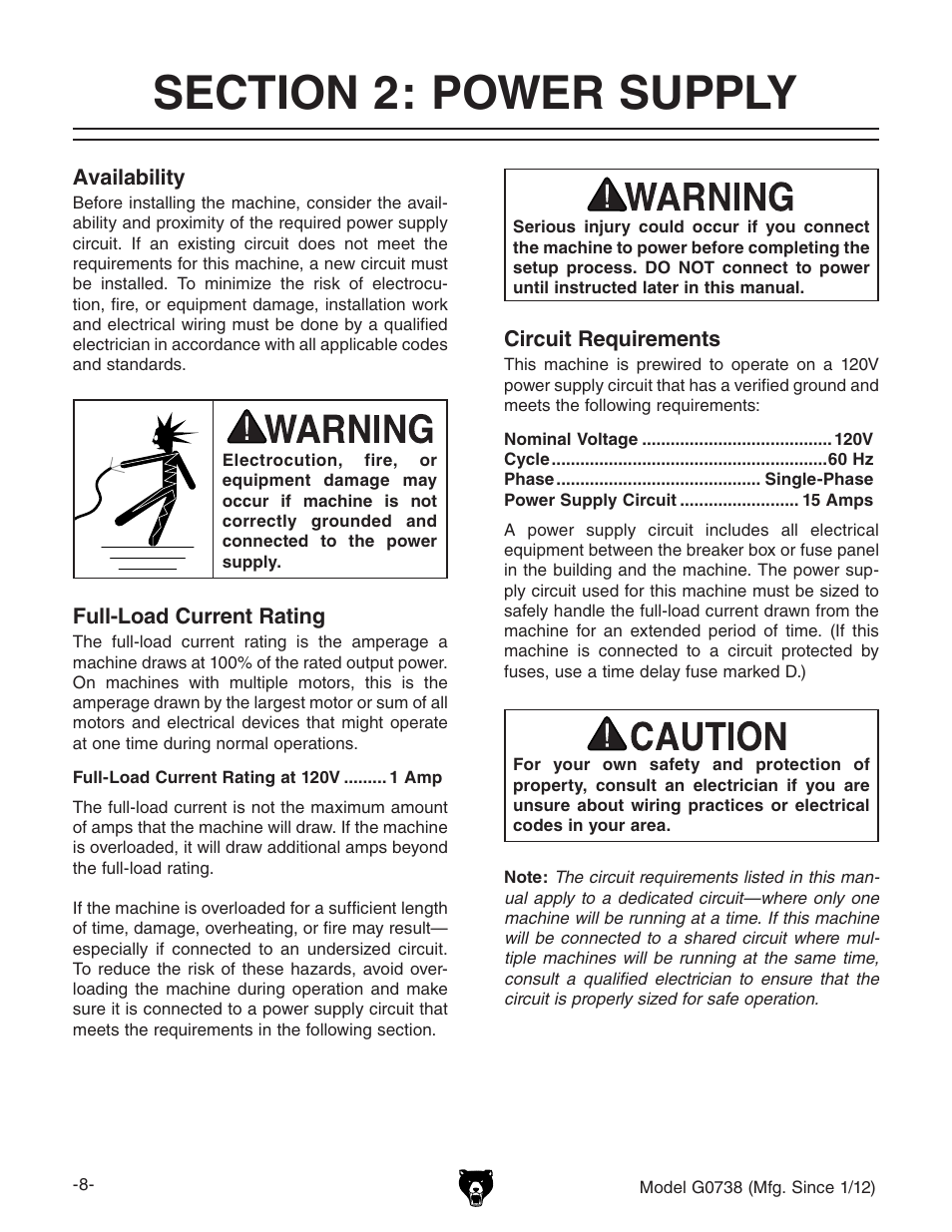 Section 2: power supply | Grizzly Hanging 3 Speed Air Filter G0738 User Manual | Page 10 / 32