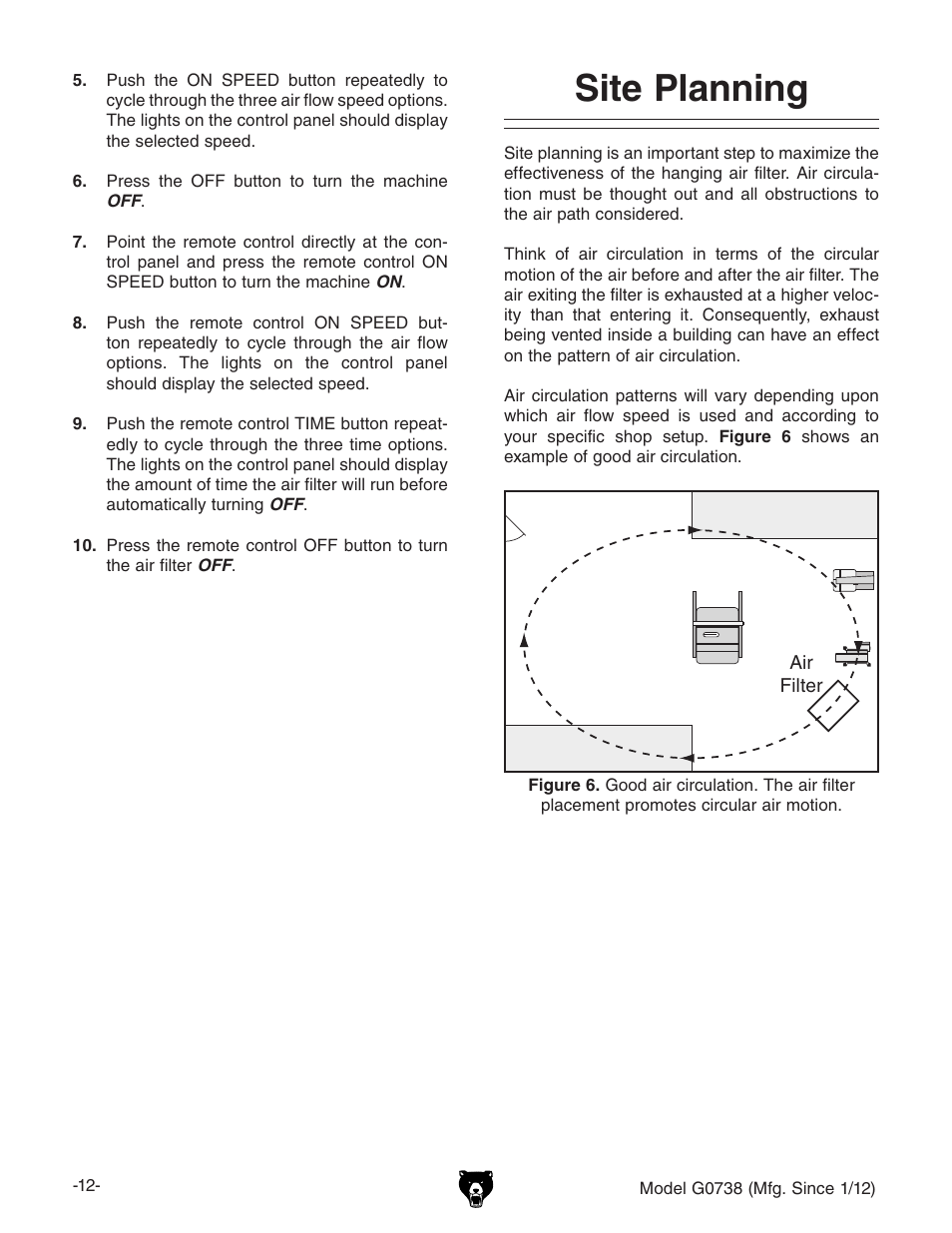 Site planning | Grizzly Hanging 3 Speed Air Filter G0738 User Manual | Page 14 / 32