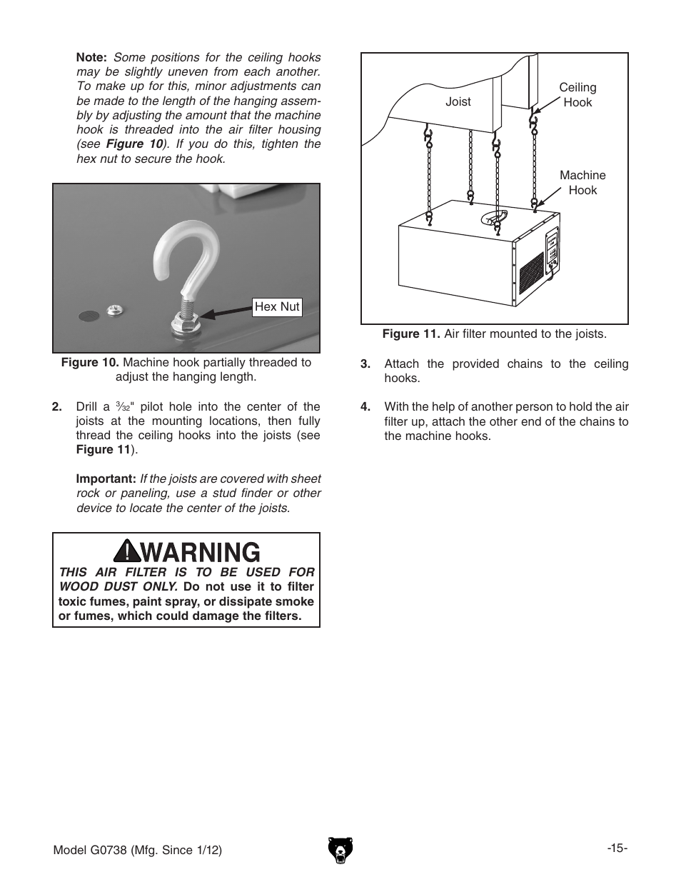 Grizzly Hanging 3 Speed Air Filter G0738 User Manual | Page 17 / 32