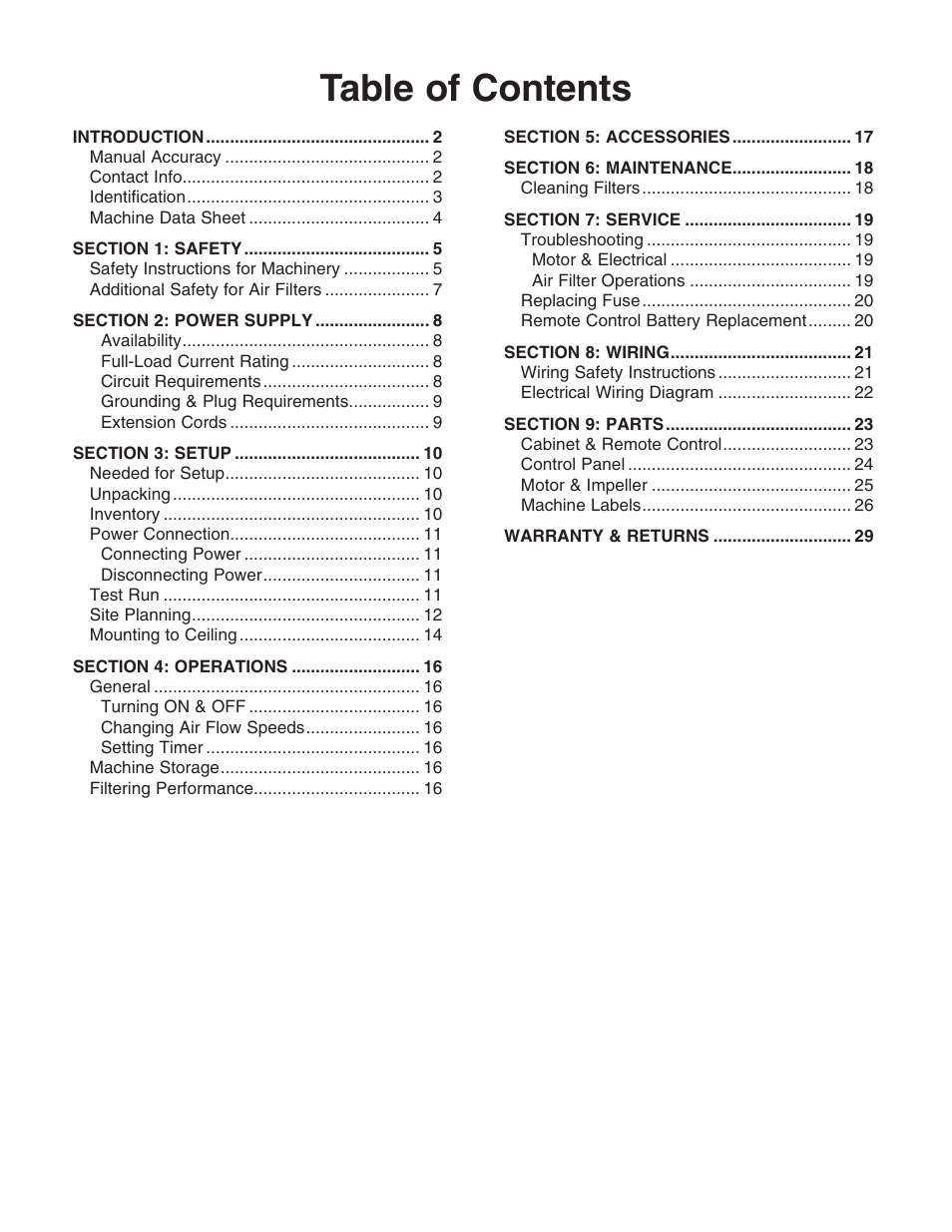 Grizzly Hanging 3 Speed Air Filter G0738 User Manual | Page 3 / 32