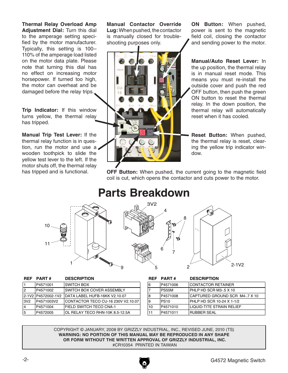 Parts breakdown | Grizzly G4572 User Manual | Page 2 / 2