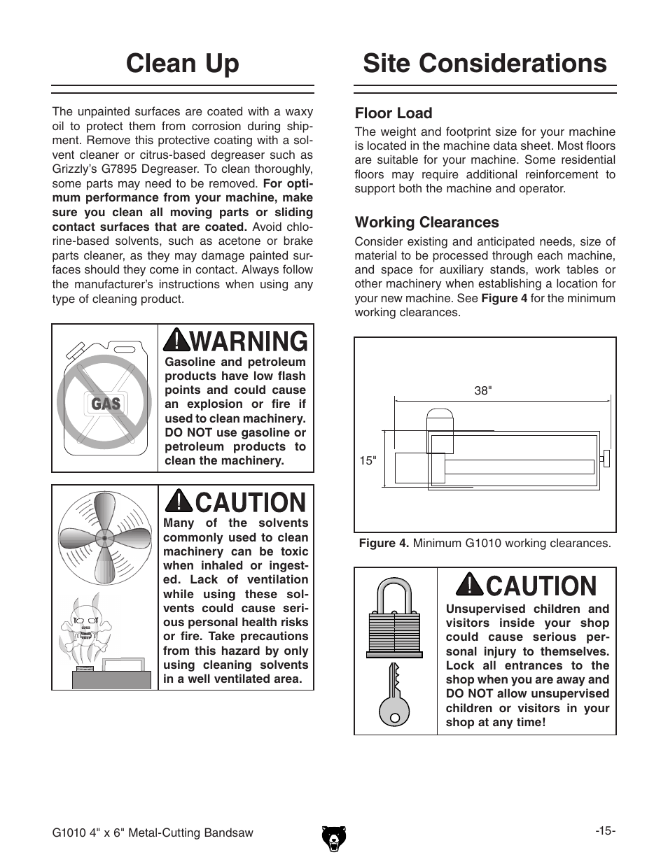 Site considerations clean up | Grizzly G1010 User Manual | Page 17 / 48