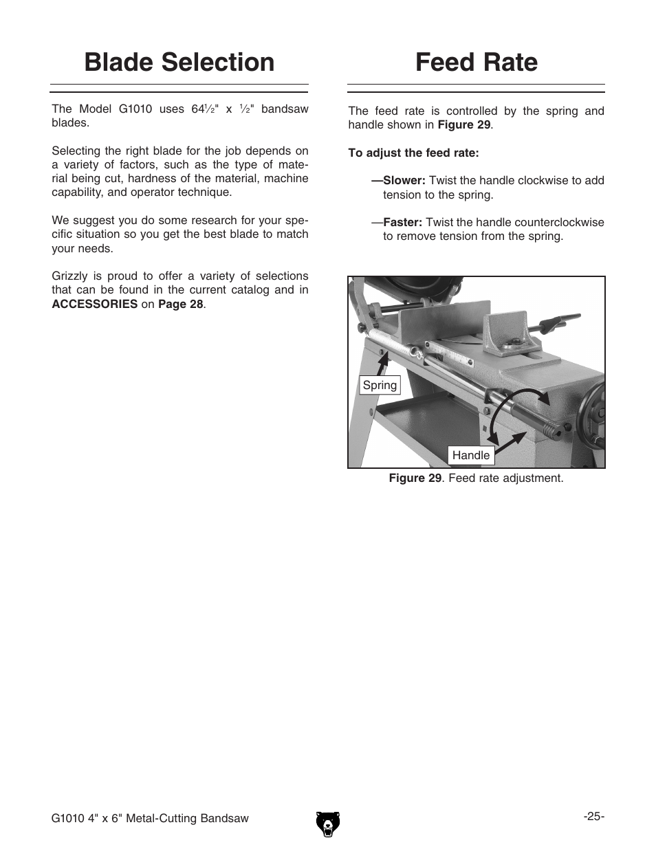 Blade selection, Feed rate | Grizzly G1010 User Manual | Page 27 / 48