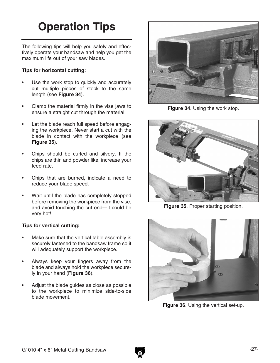 Operation tips | Grizzly G1010 User Manual | Page 29 / 48