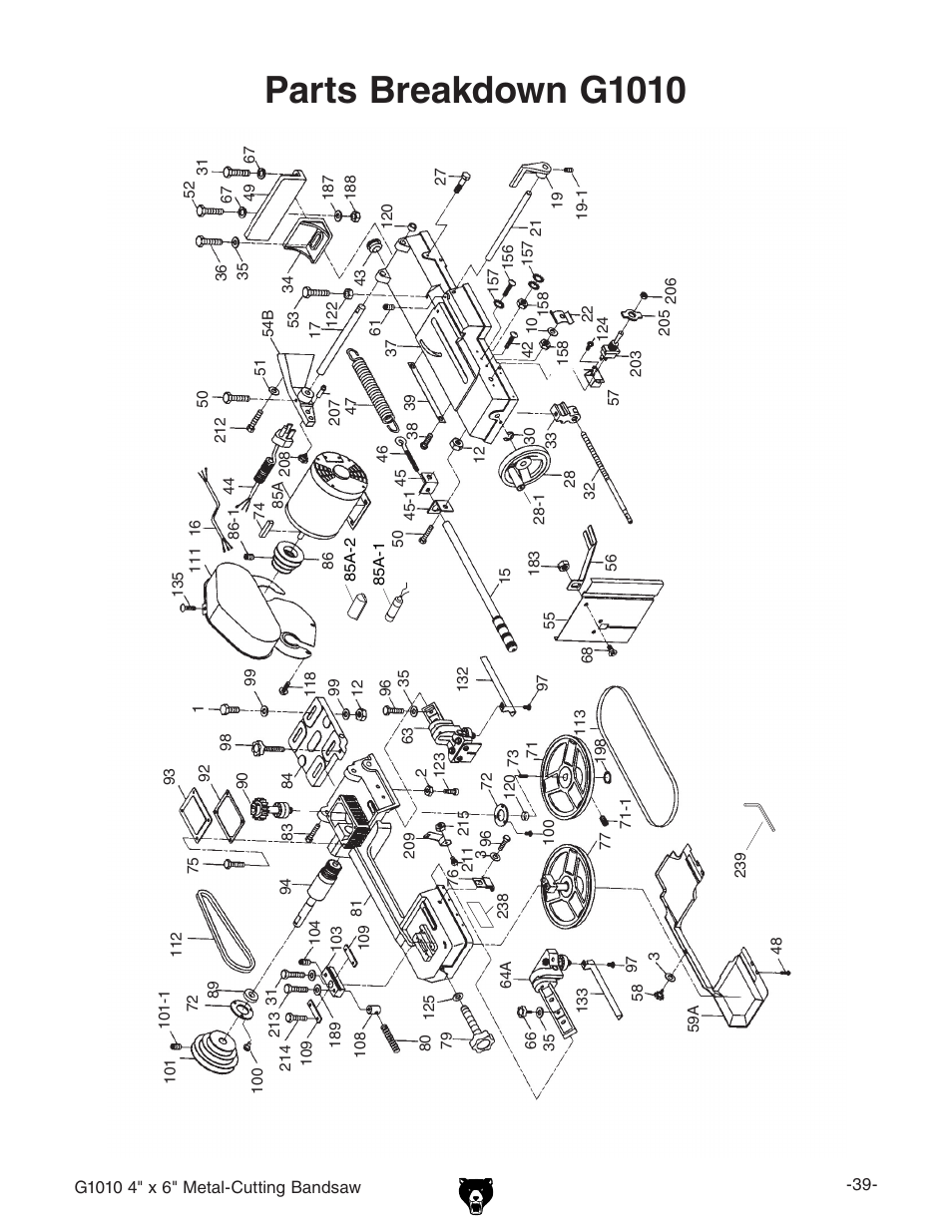 Parts breakdown g1010 | Grizzly G1010 User Manual | Page 41 / 48