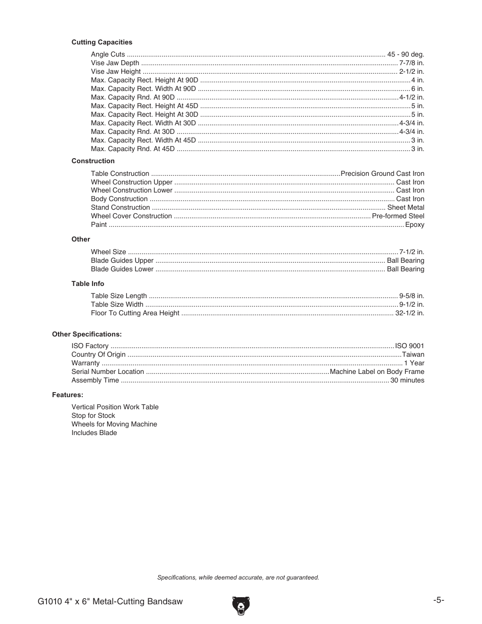 Grizzly G1010 User Manual | Page 7 / 48