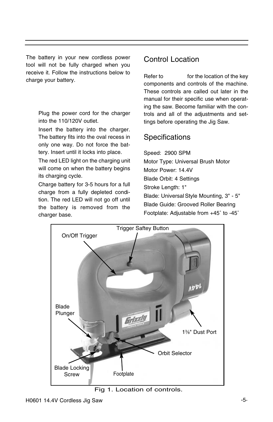 Before you start, Control location, Specifications | Grizzly H0601 User Manual | Page 7 / 14