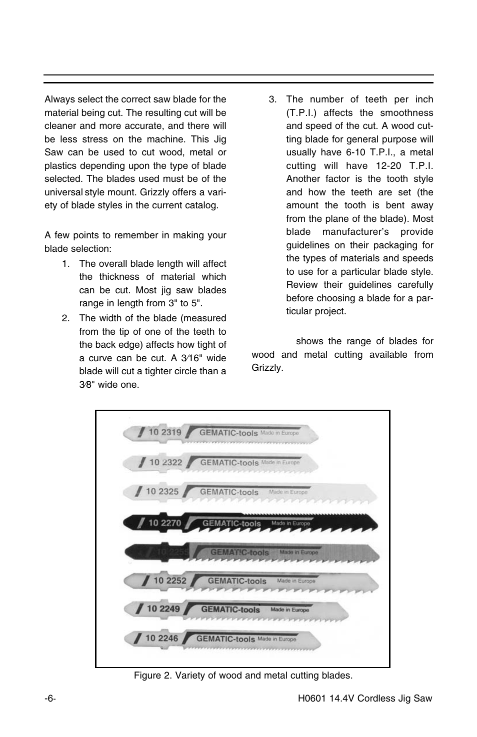 Blade selection | Grizzly H0601 User Manual | Page 8 / 14