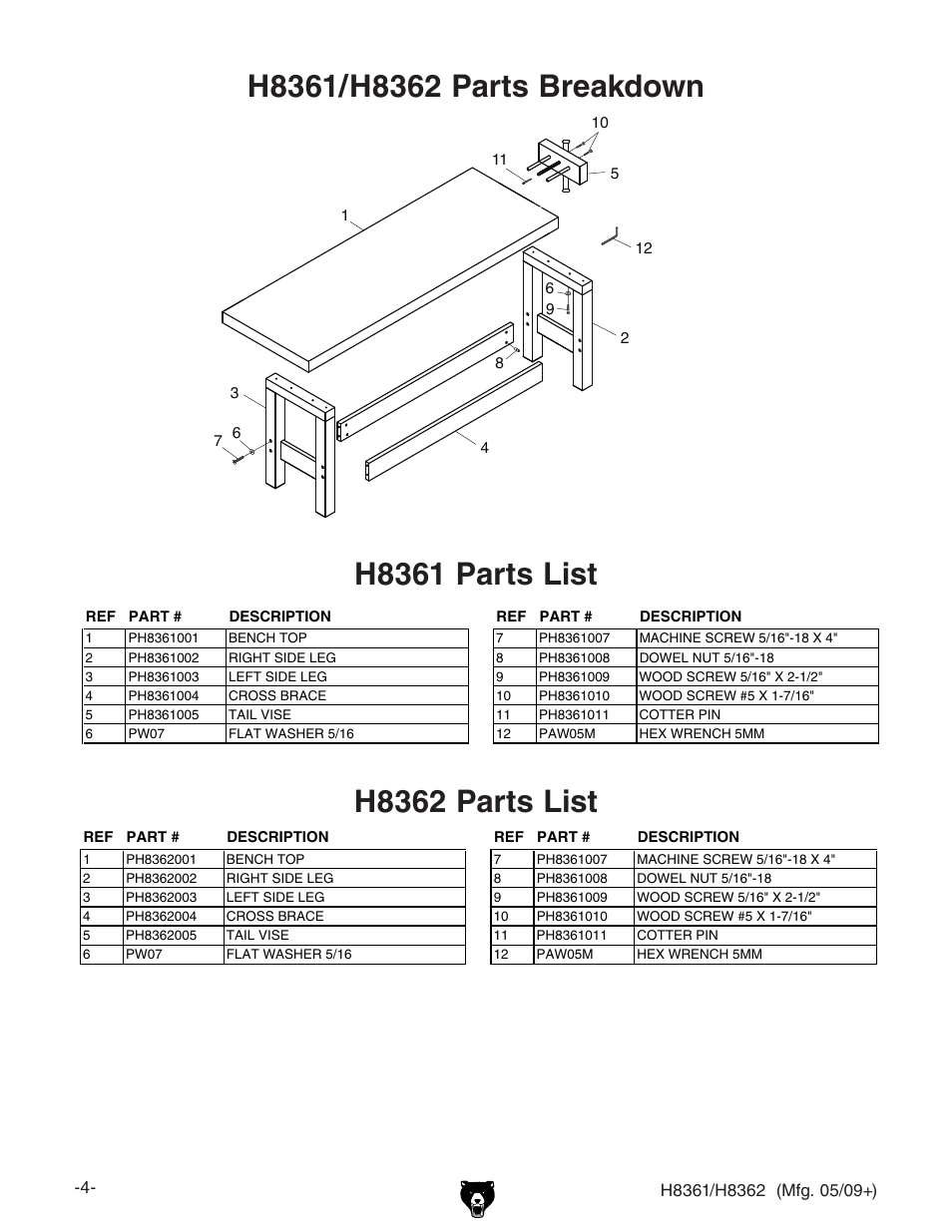 Grizzly Super Heavy-Duty Workbench H8361 User Manual | Page 4 / 4