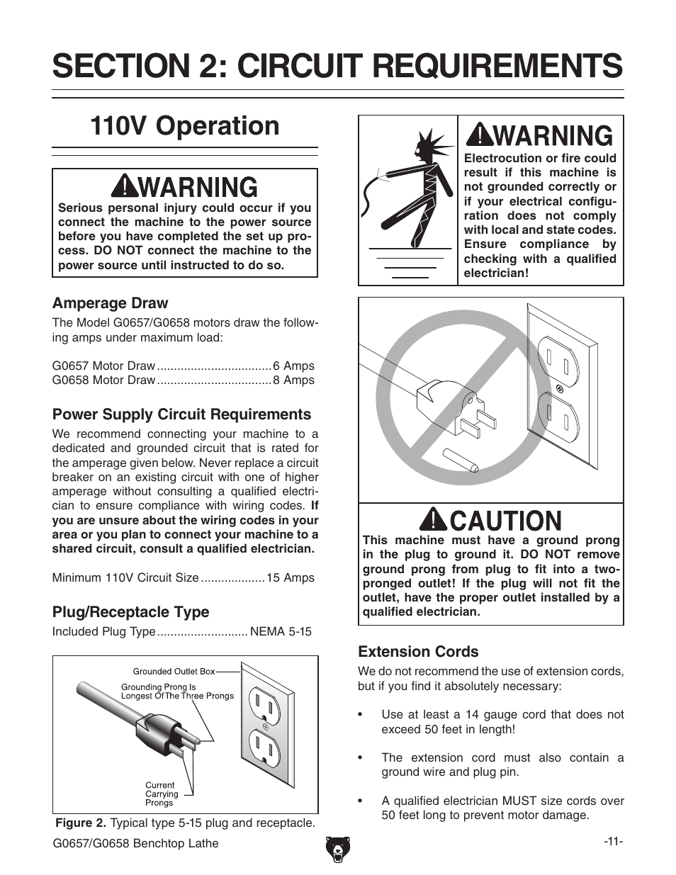 110v operation | Grizzly G0657/G0658 User Manual | Page 13 / 48