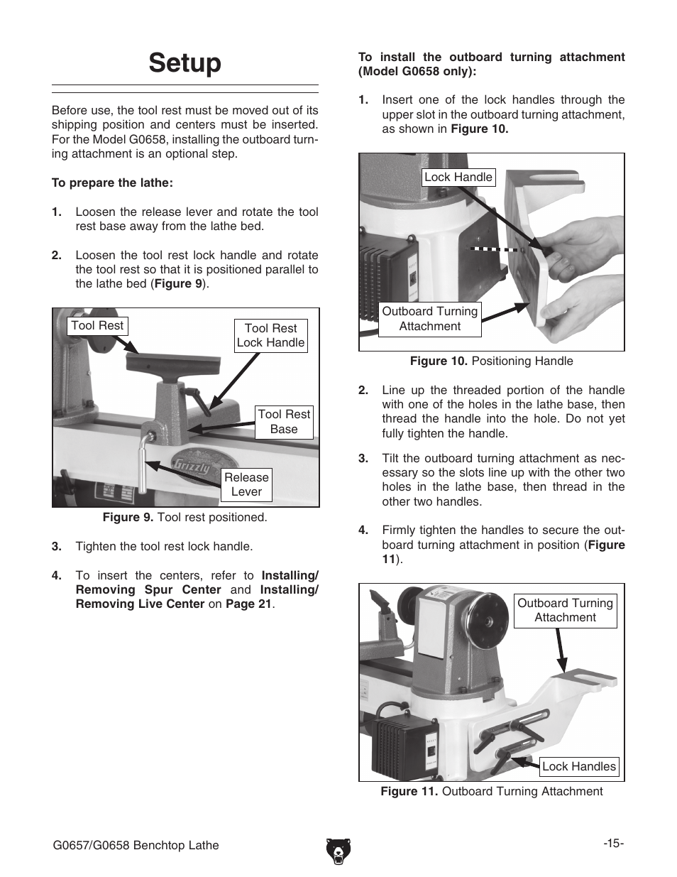 Setup | Grizzly G0657/G0658 User Manual | Page 17 / 48