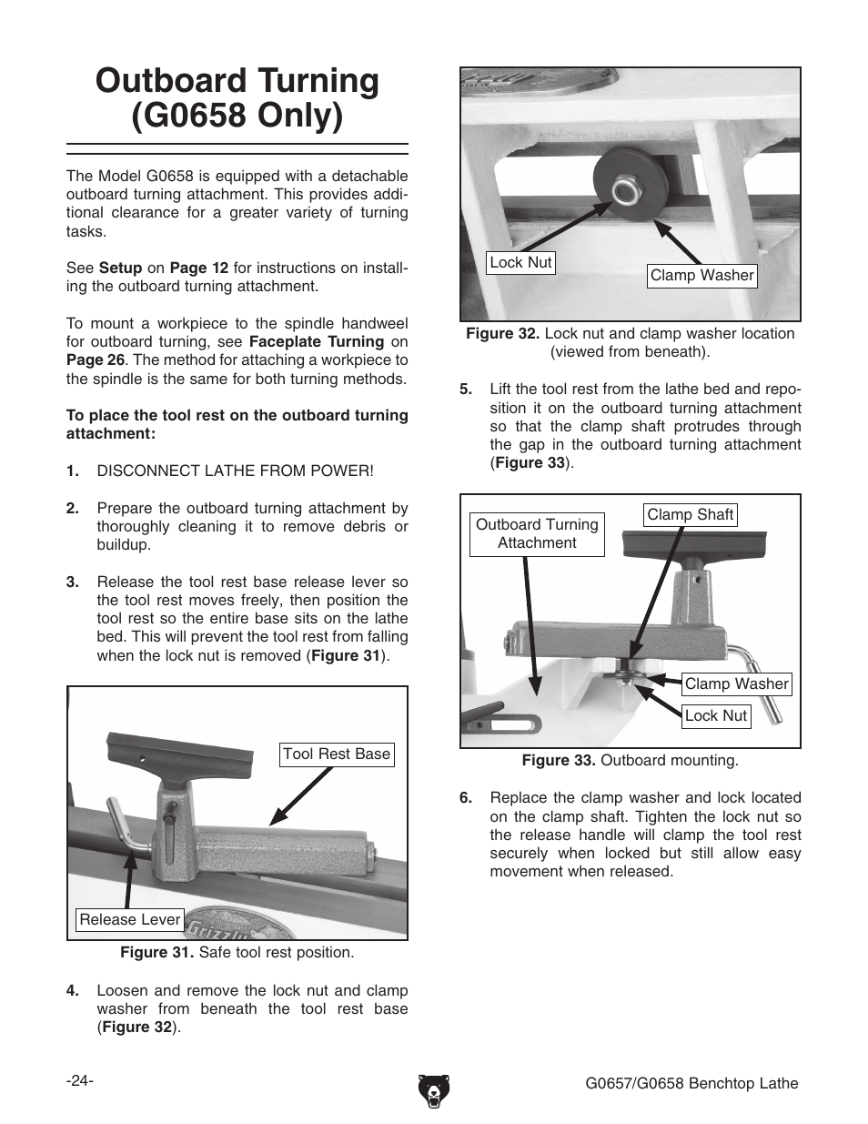 Outboard turning (g0658 only) | Grizzly G0657/G0658 User Manual | Page 26 / 48