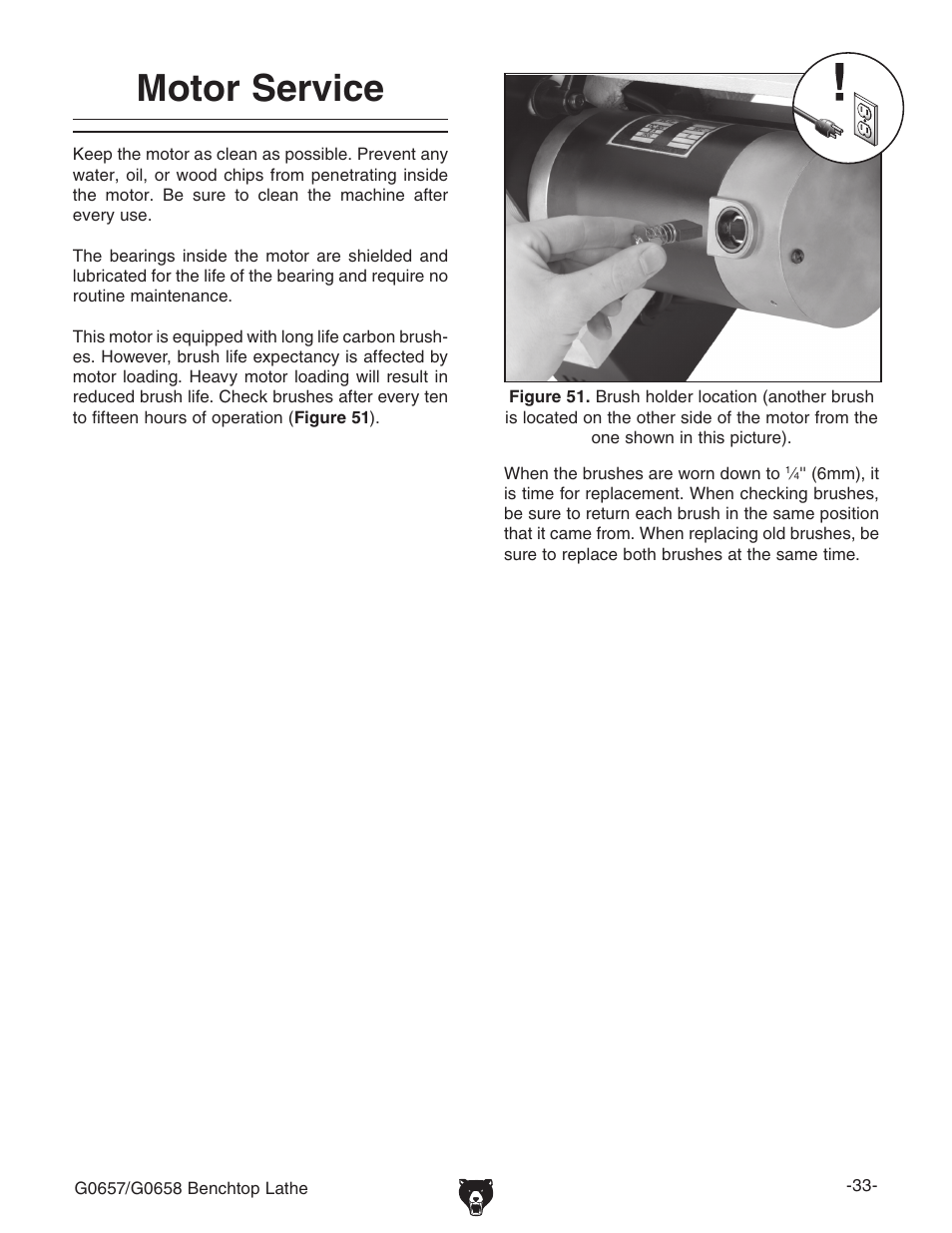 Motor service | Grizzly G0657/G0658 User Manual | Page 35 / 48