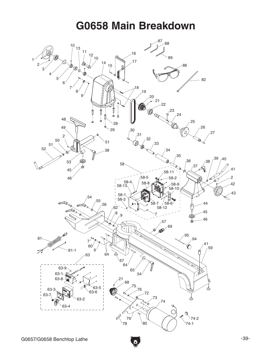G0658 main breakdown | Grizzly G0657/G0658 User Manual | Page 41 / 48