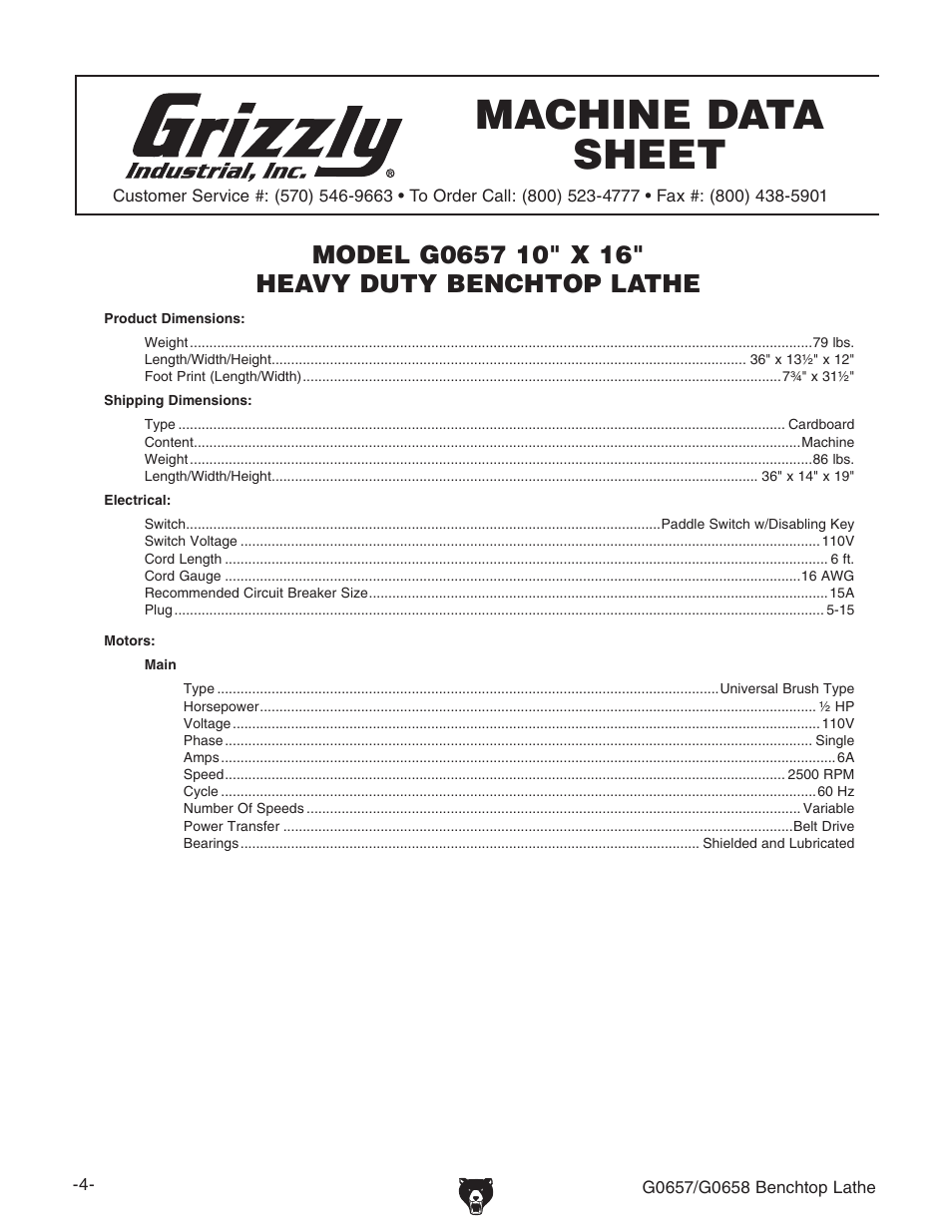 Grizzly G0657/G0658 User Manual | Page 6 / 48