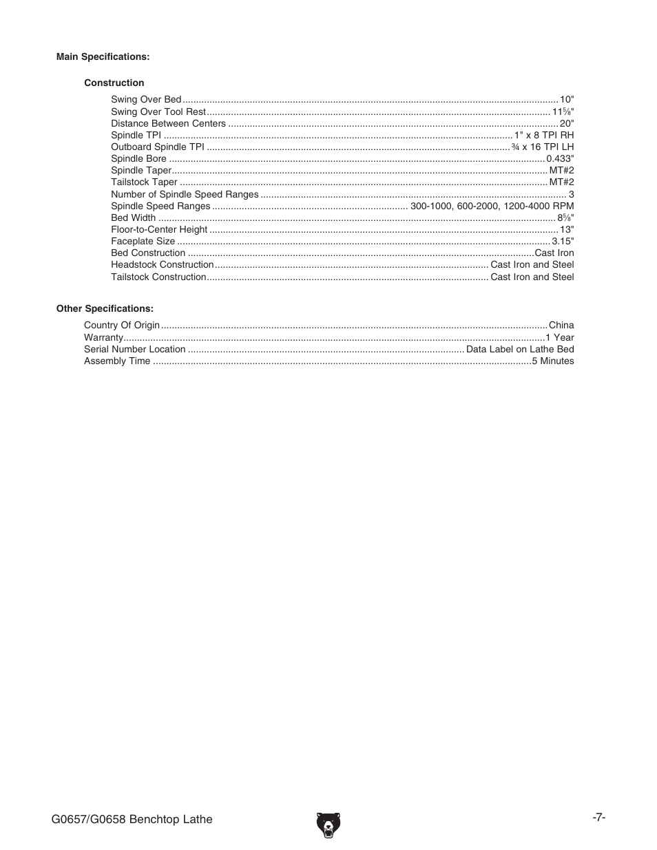Grizzly G0657/G0658 User Manual | Page 9 / 48
