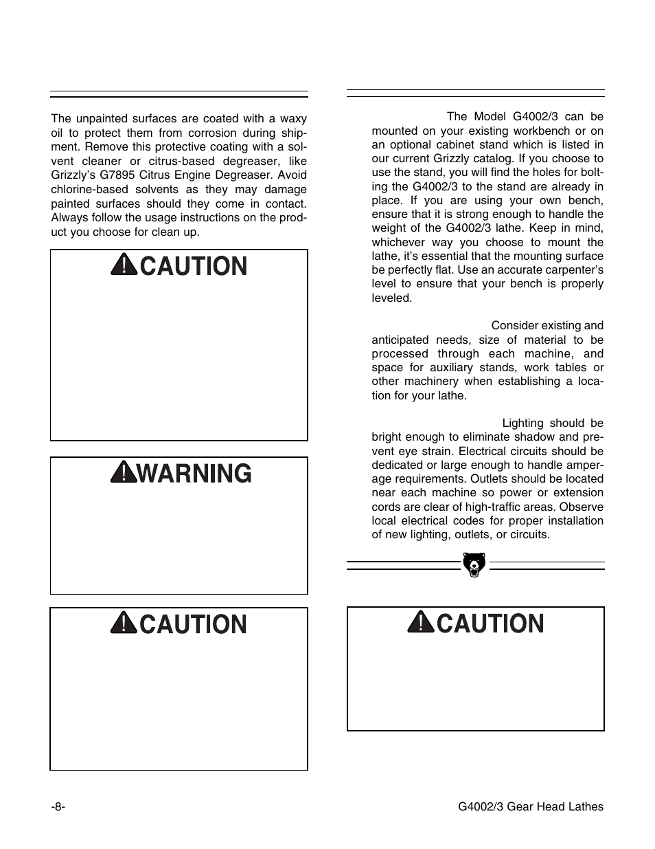 Site considerations, Clean up | Grizzly G4002 User Manual | Page 10 / 54