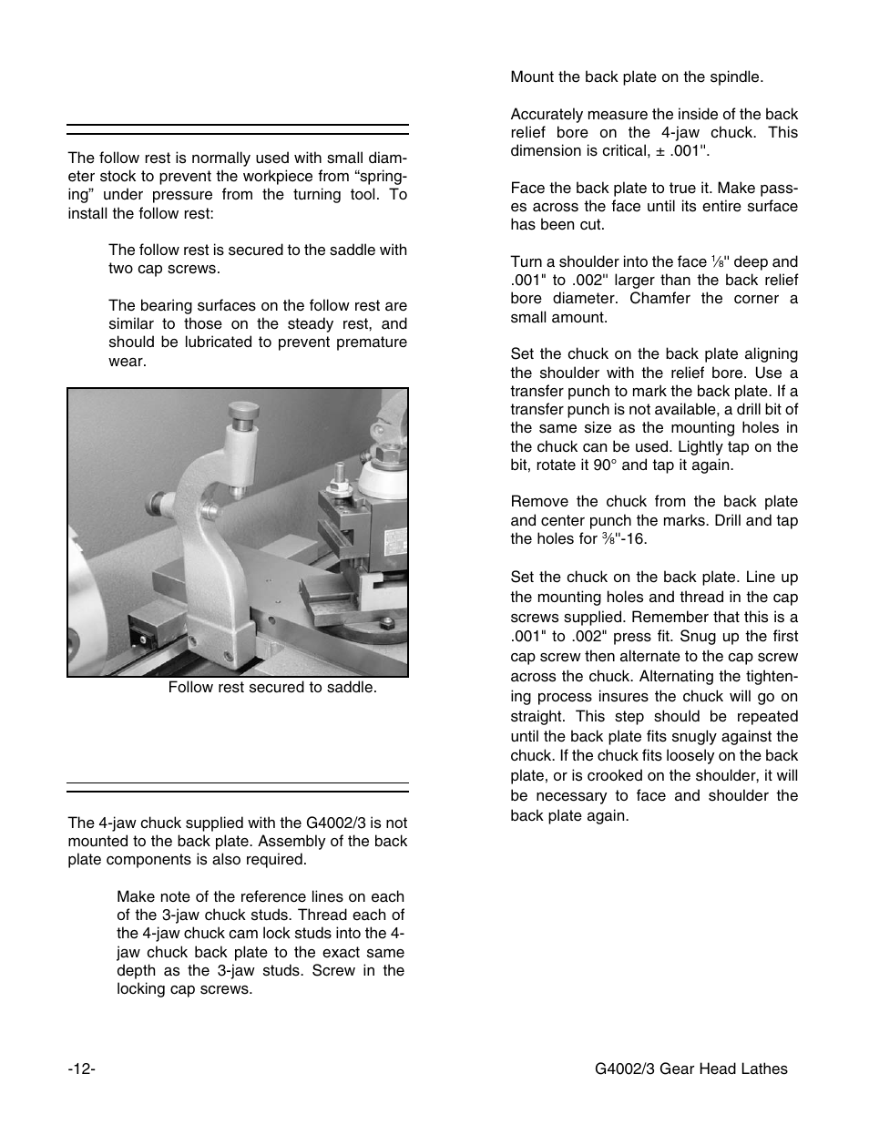 Jaw chuck, Follow rest | Grizzly G4002 User Manual | Page 14 / 54