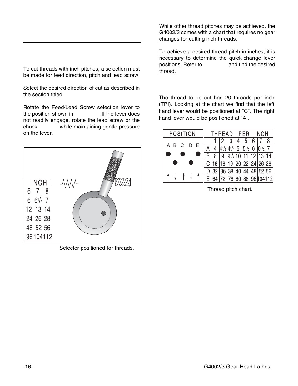 Thread selection | Grizzly G4002 User Manual | Page 18 / 54