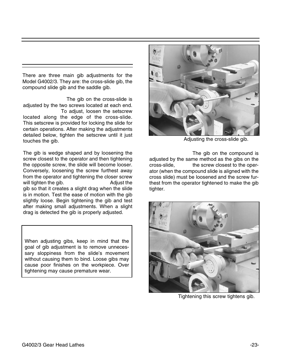 Notice, Gibs | Grizzly G4002 User Manual | Page 25 / 54