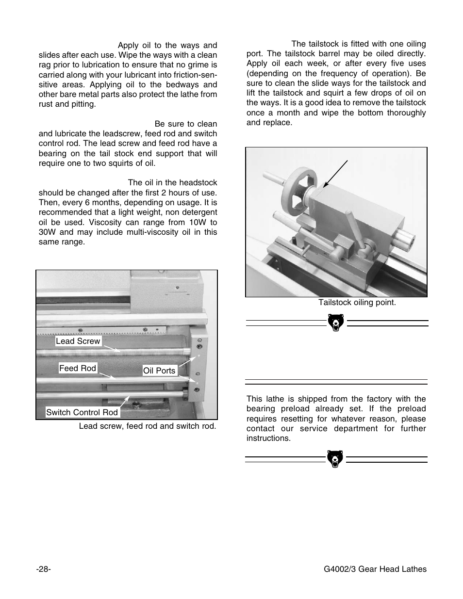 Bearing preload | Grizzly G4002 User Manual | Page 30 / 54