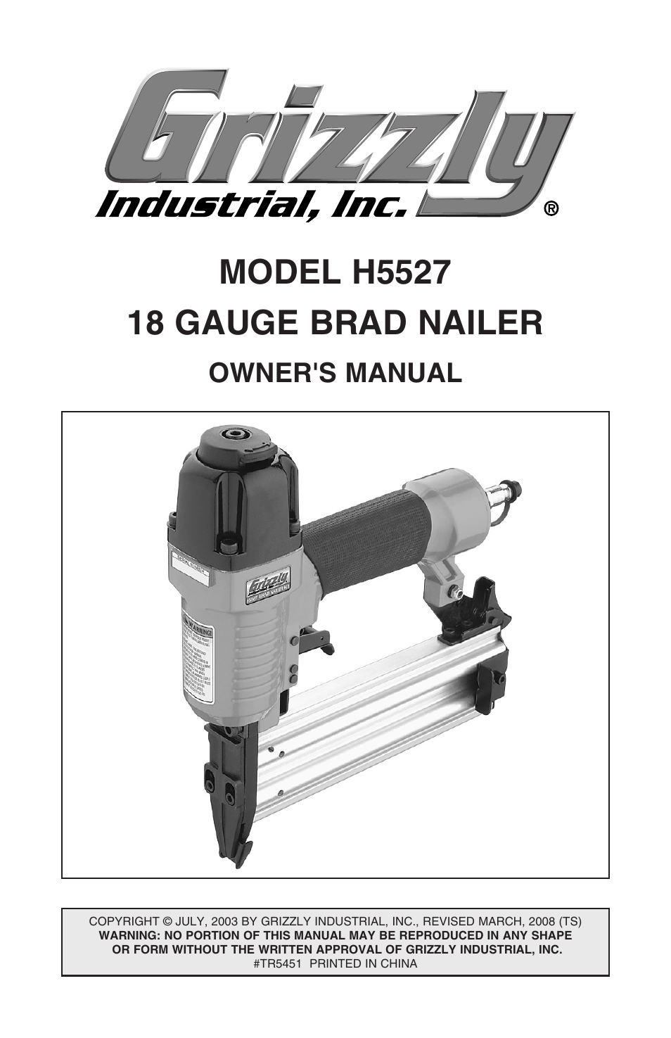 Grizzly H5527 User Manual | 20 pages