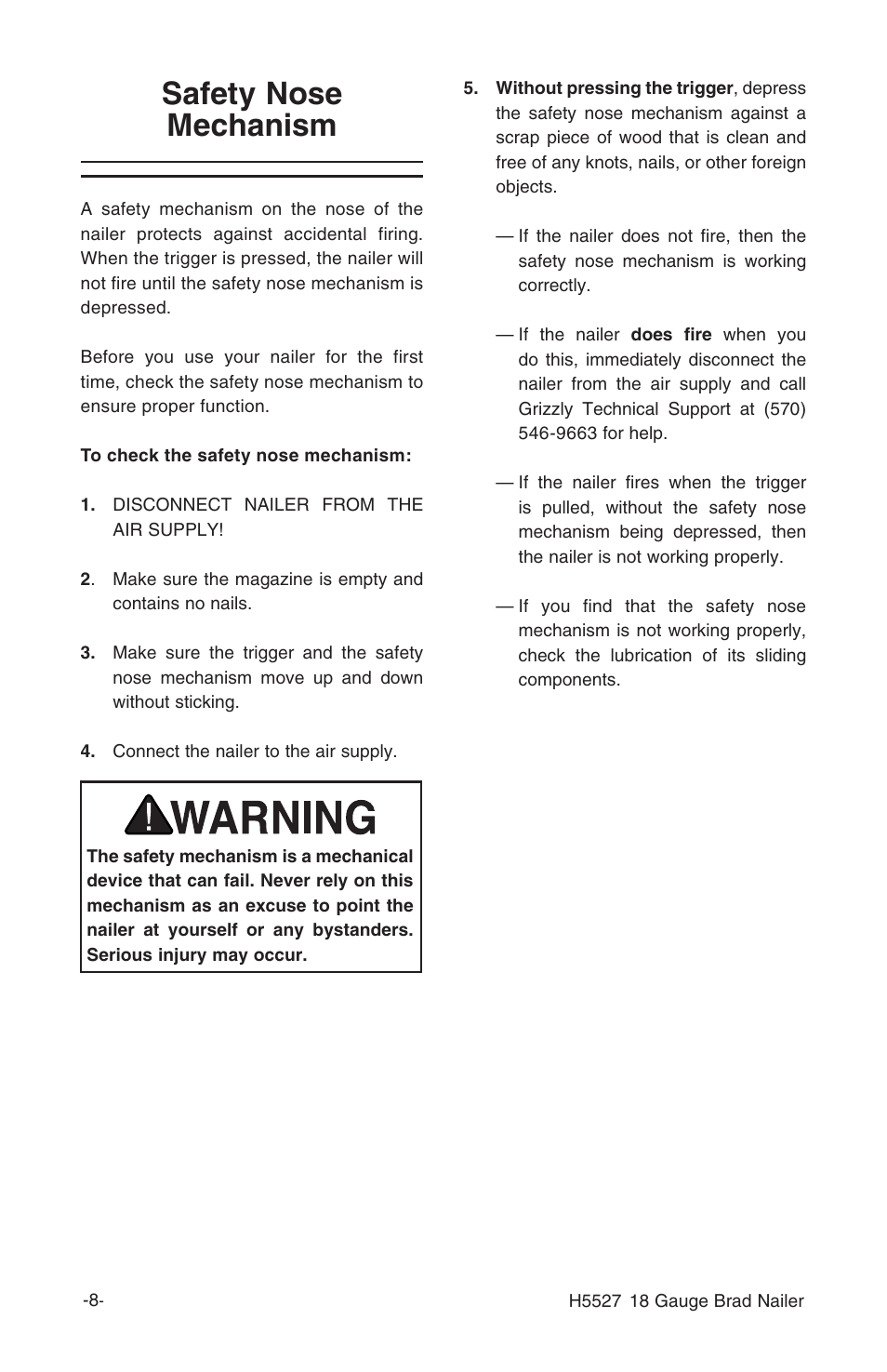 Safety nose mechanism | Grizzly H5527 User Manual | Page 10 / 20