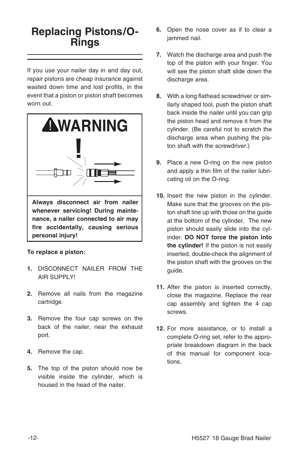 Replacing pistons/o- rings | Grizzly H5527 User Manual | Page 14 / 20