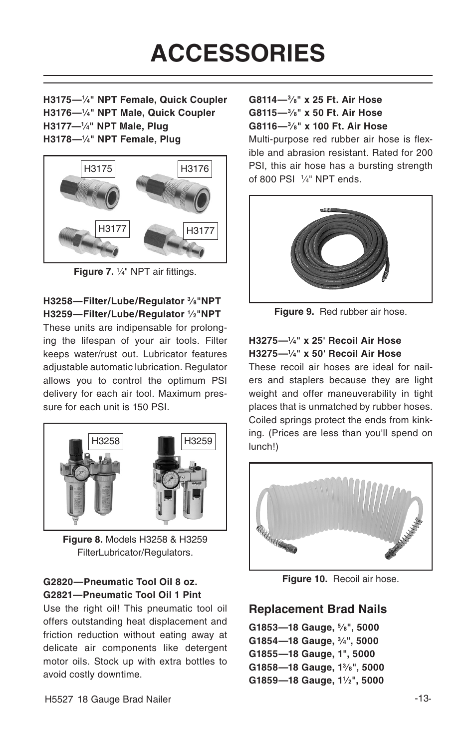 Accessories, Replacement brad nails | Grizzly H5527 User Manual | Page 15 / 20