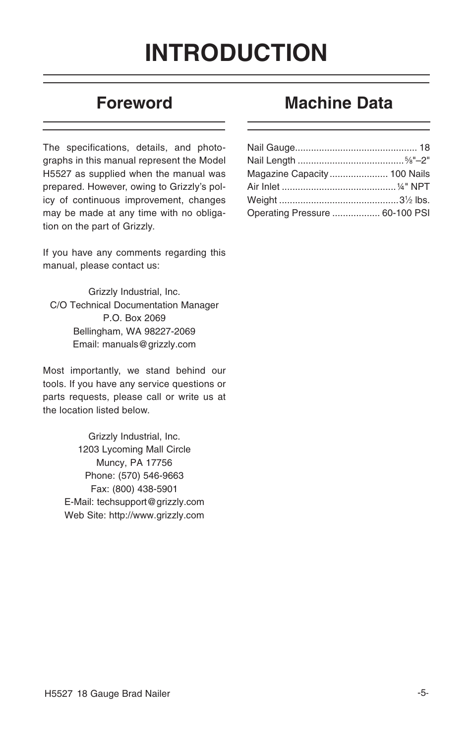 Introduction, Foreword machine data | Grizzly H5527 User Manual | Page 7 / 20