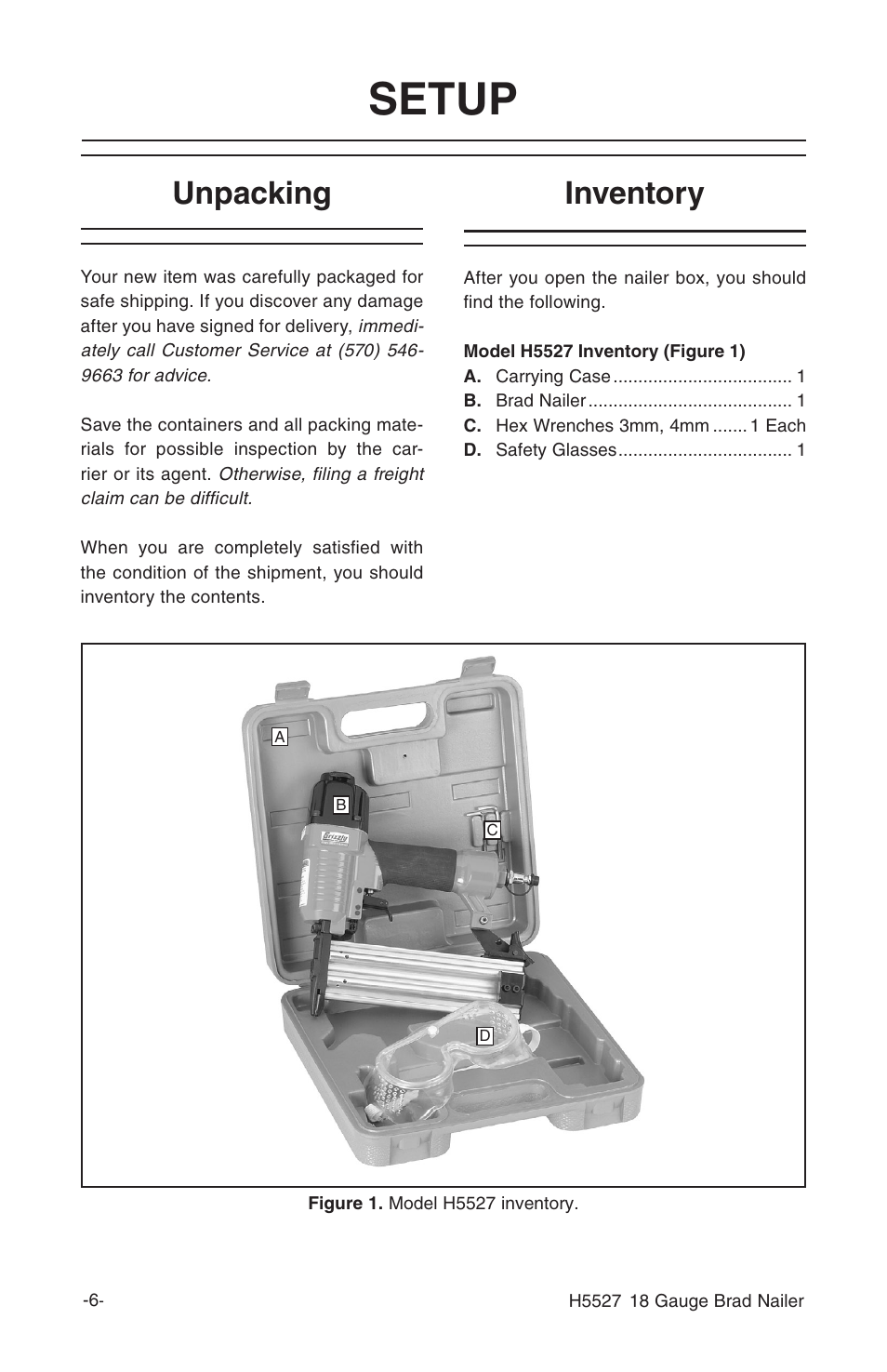 Setup, Inventory, Unpacking | Grizzly H5527 User Manual | Page 8 / 20