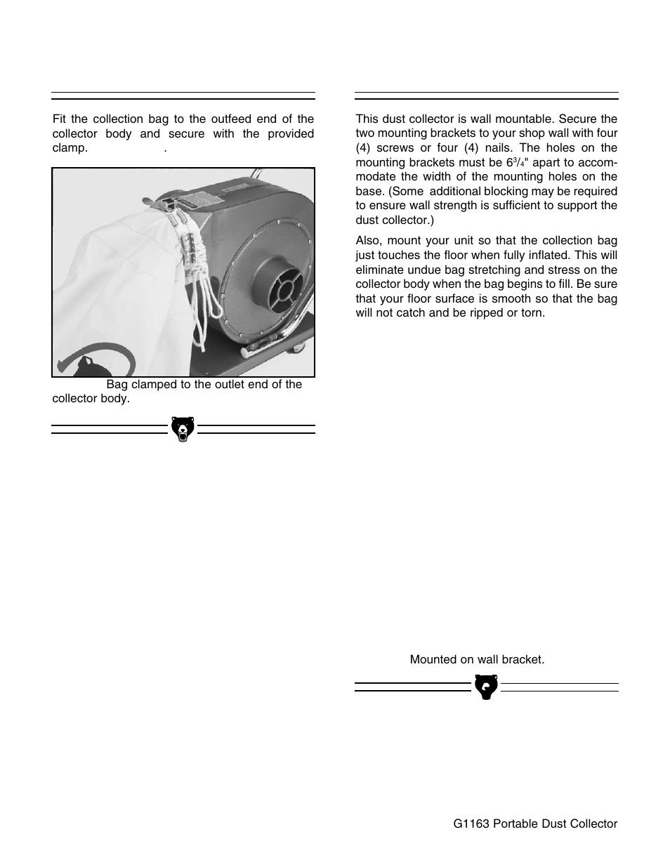 Collection bag wall mount bracket | Grizzly G1163 User Manual | Page 12 / 22