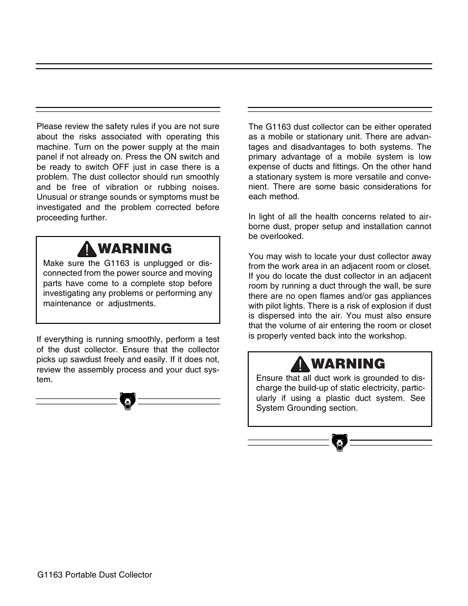 Test run set up | Grizzly G1163 User Manual | Page 13 / 22