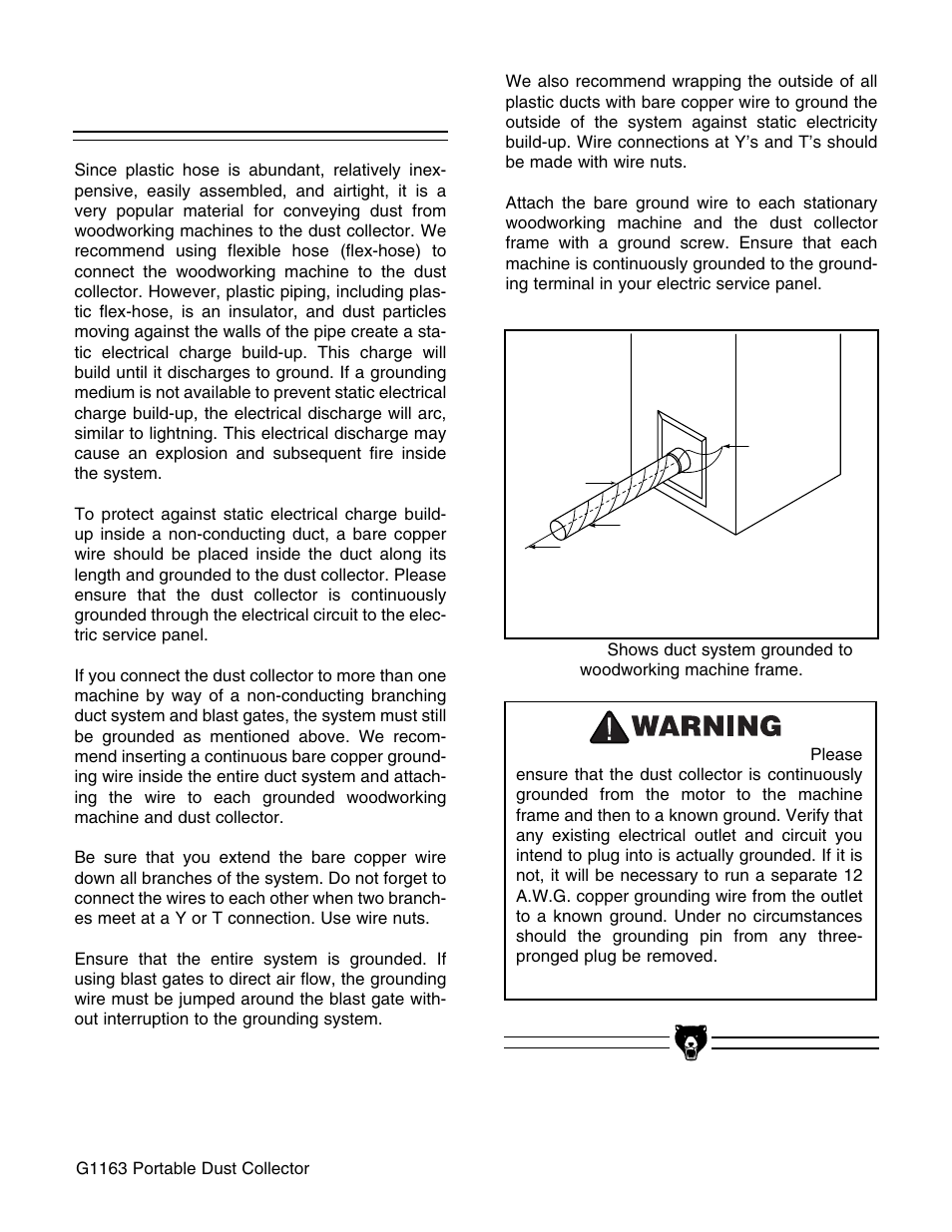 System grounding | Grizzly G1163 User Manual | Page 15 / 22