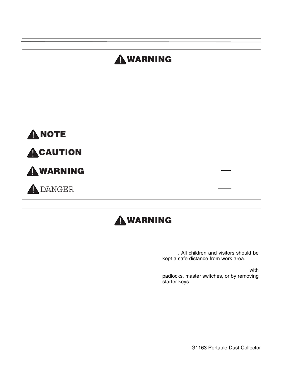 Safety instructions for power tools, Danger | Grizzly G1163 User Manual | Page 4 / 22