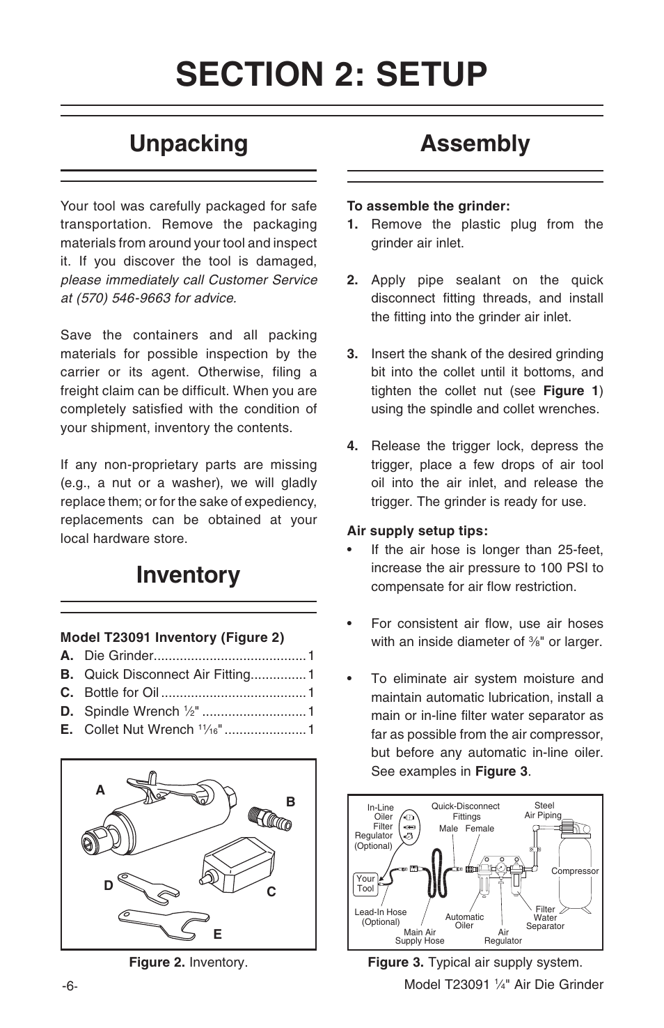 Unpacking inventory, Assembly | Grizzly T23091 User Manual | Page 8 / 16