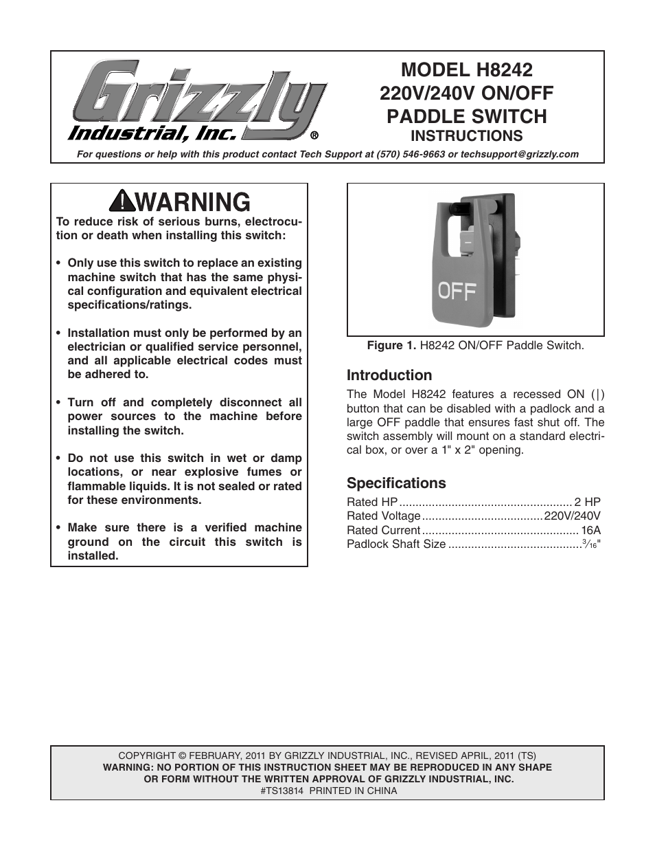 Grizzly H8242 User Manual | 2 pages