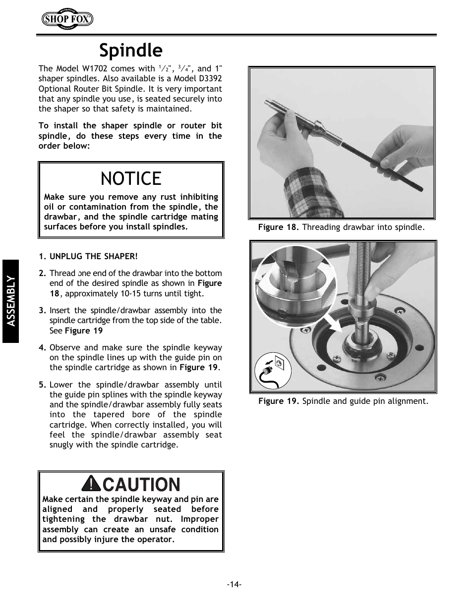 Spindle, Notice, Assembly | Grizzly w1702 User Manual | Page 16 / 56