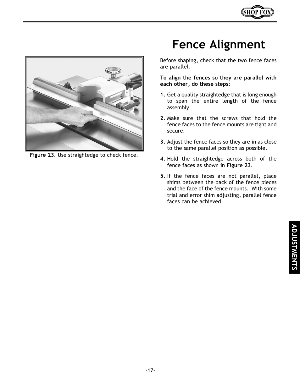 Fence alignment | Grizzly w1702 User Manual | Page 19 / 56