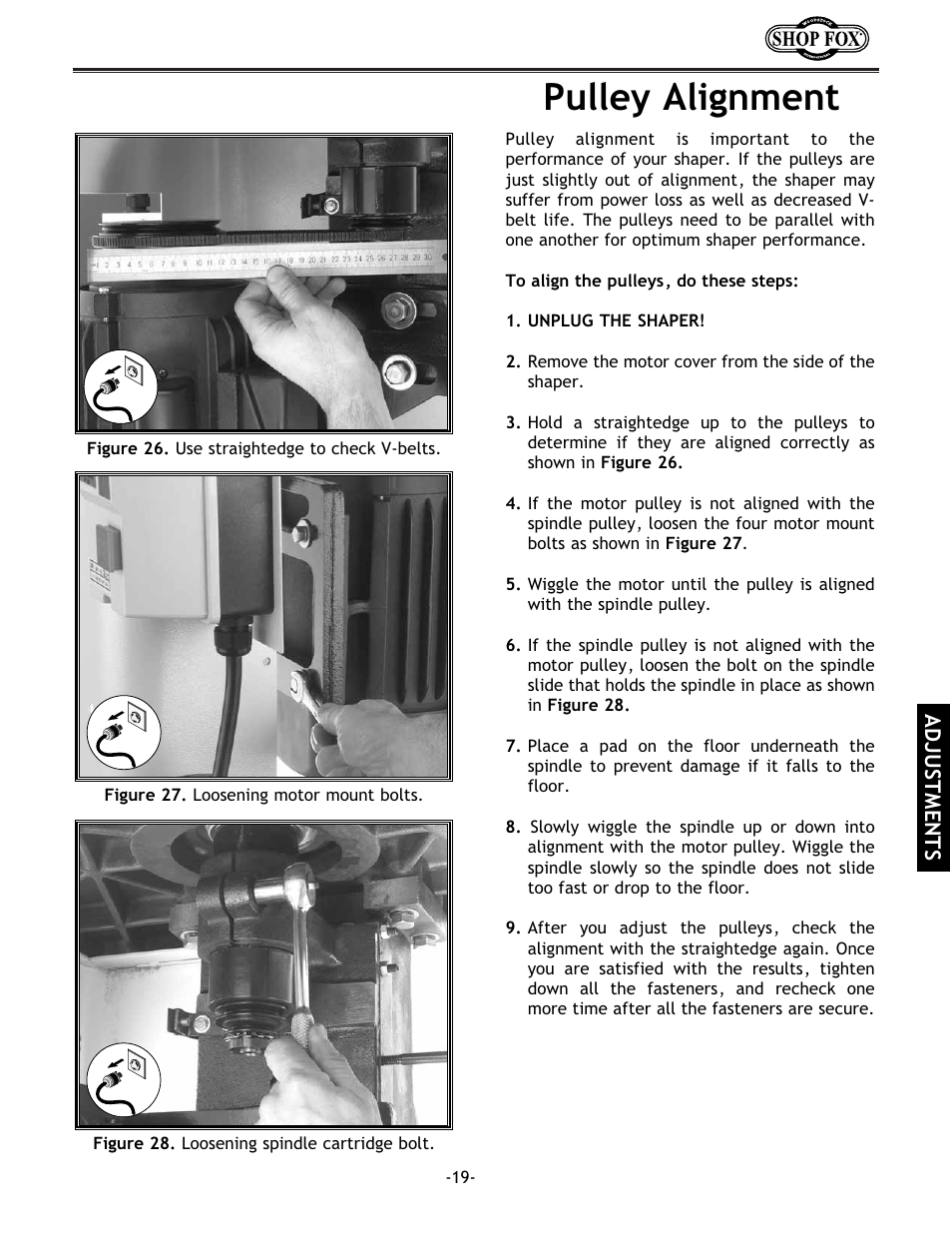 Pulley alignment | Grizzly w1702 User Manual | Page 21 / 56